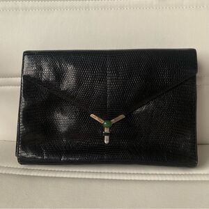 Vintage Judith Lieber Collection Piece Black Lizard Leather Purse Crossbody